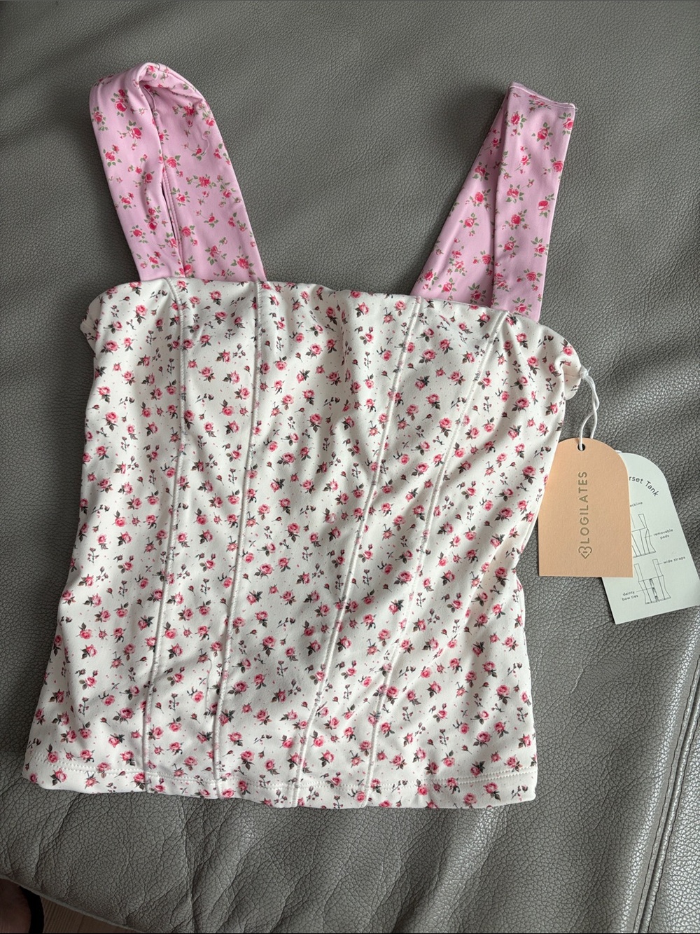 Floral Bustier Crop Top with Pink Straps
